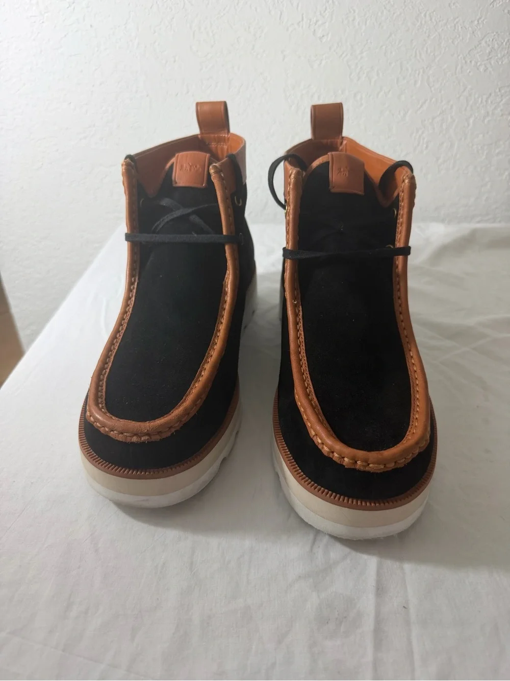 Coach Men's Black Suede Chukka Boots with Brown Leather Trim